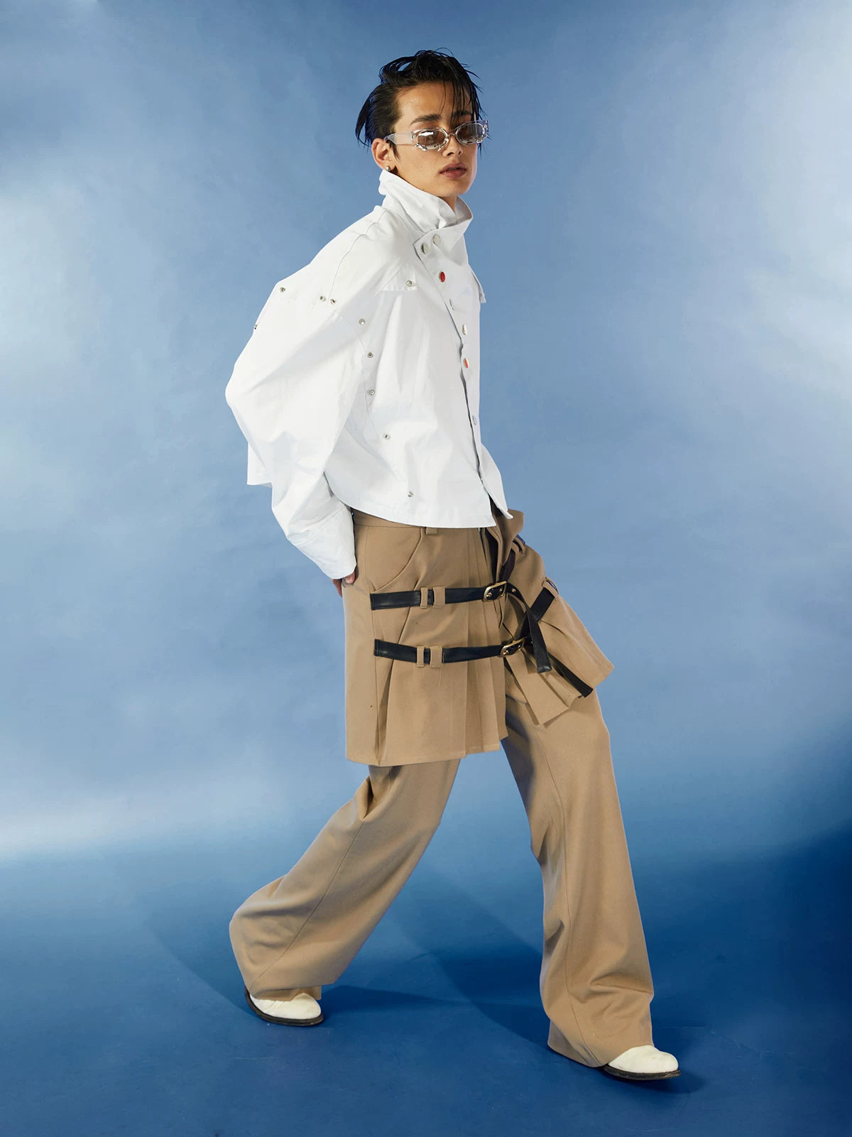 Oversized Cropped Stand Collar Riveted Jacket