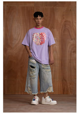 Oversized Embroidered Purple Heart Skeleton Tee
