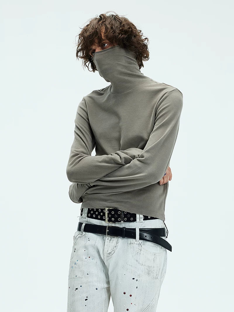 Two-color Fitted Long-sleeve Turtleneck Tee