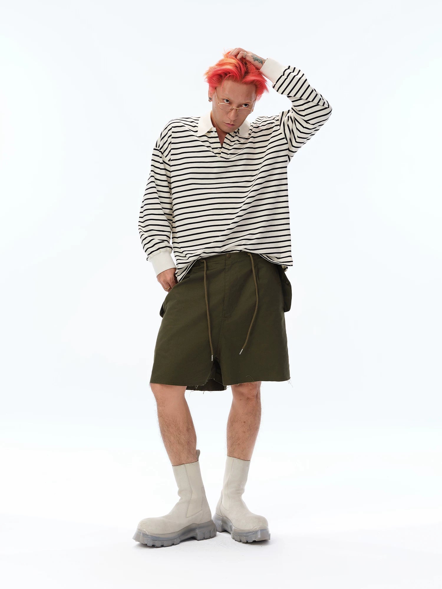 Men's Long Sleeve Striped Cotton Polo