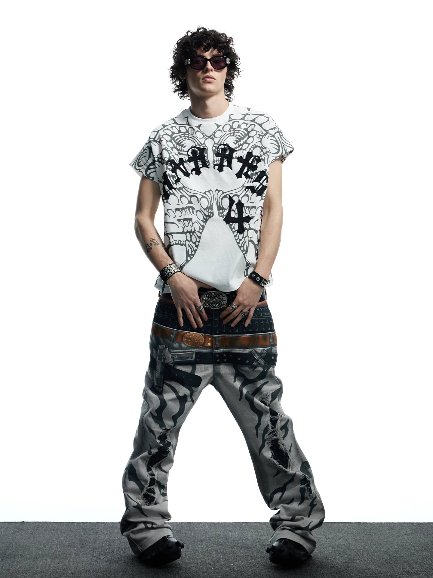3D Tiger Print Flare Jeans