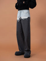 Men's Gray Colorblock Striped Printed Jeans