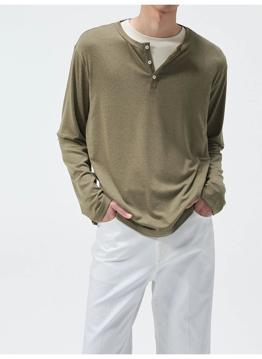 Long Sleeve Linen Tencel Blend Tees