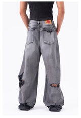 Men's Ripped Baggy Straight Charcoal Jeans
