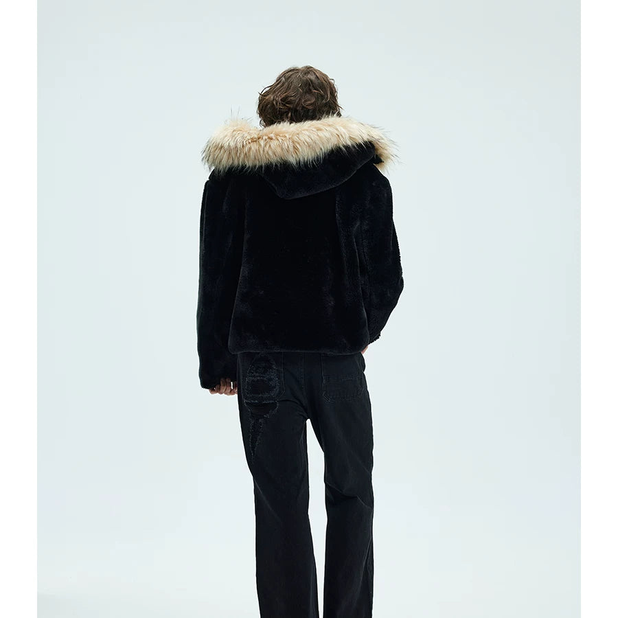 Detachable Fur Collar Fleece Hooded Coat