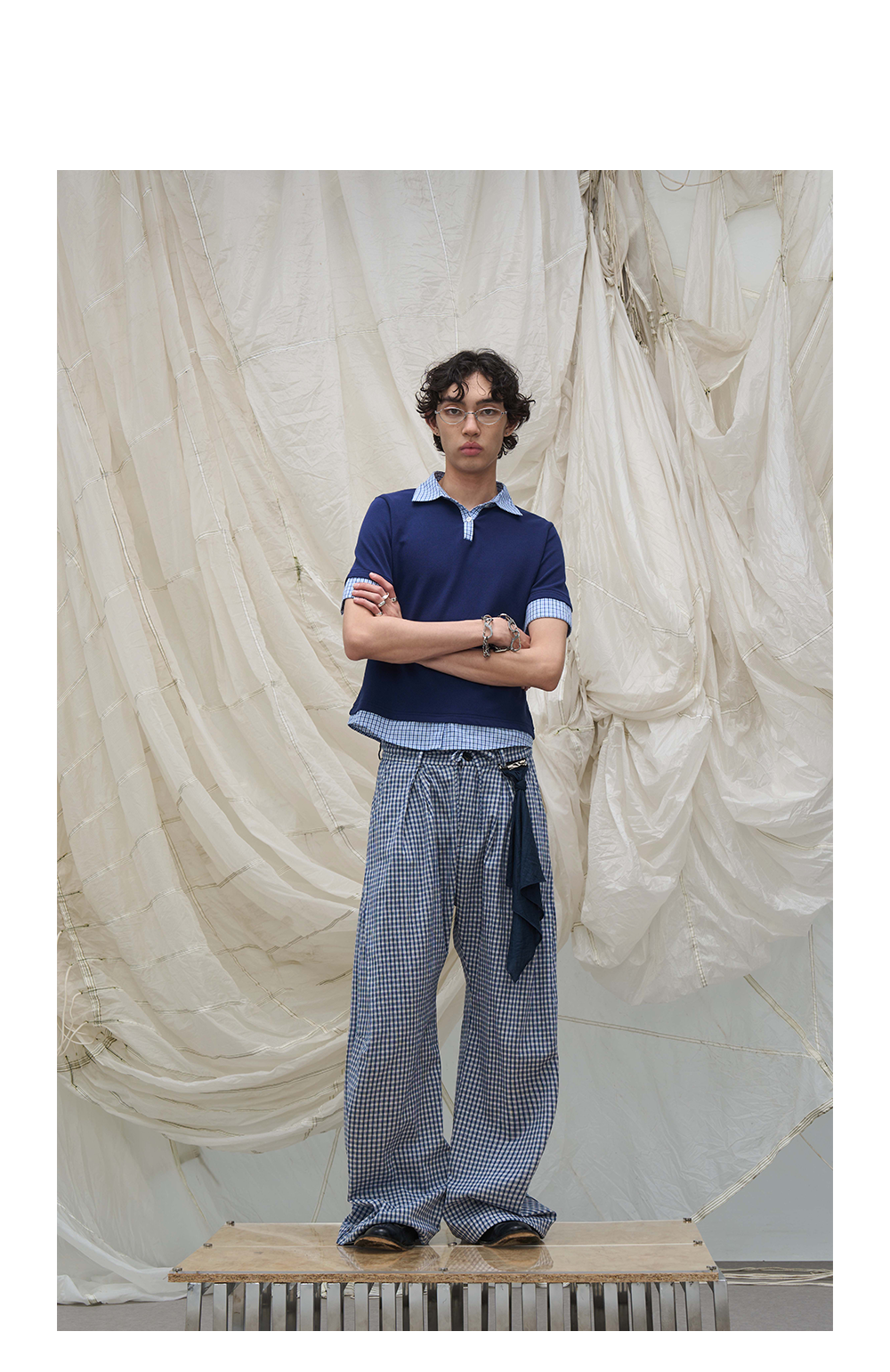 Plaid Casual Pants With Detachable Scarf