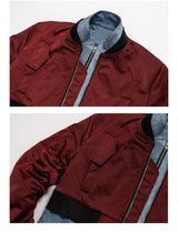 Cropped Two-Piece Maroon Denim Bomber Jacket