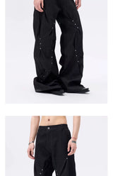 Pleated Wide Leg Raw Denim Jeans