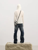 Curved Leg Stretchy Washed Distressed Jeans