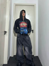 Washed Distressed Slim Fit Cropped Hoodie