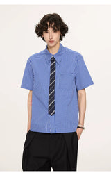 Striped And Houndstooth Short-Sleeved White Shirt