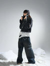 Black Cropped Embroidered Studded Denim Jacket