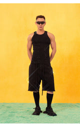 Rhinestone Ribbed Stretchy Metal Tank Tops