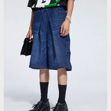 Special Waistband Tailored Washed Denim Shorts