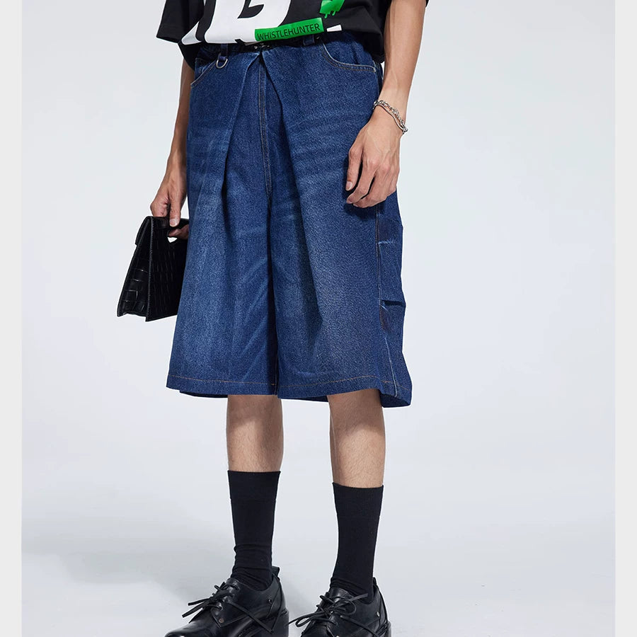 Special Waistband Tailored Washed Denim Shorts