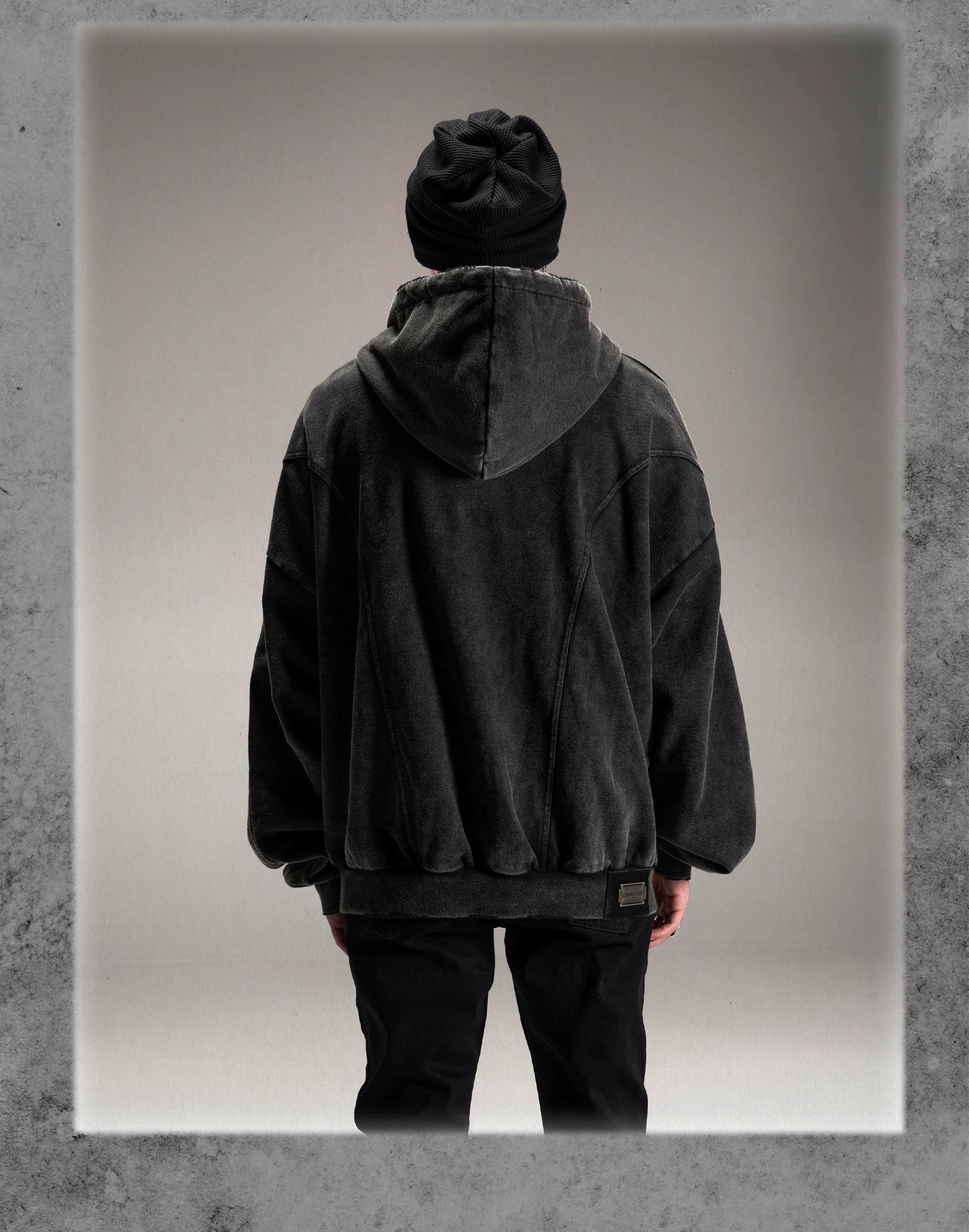 Black Loose Patchwork Zip Hoodie