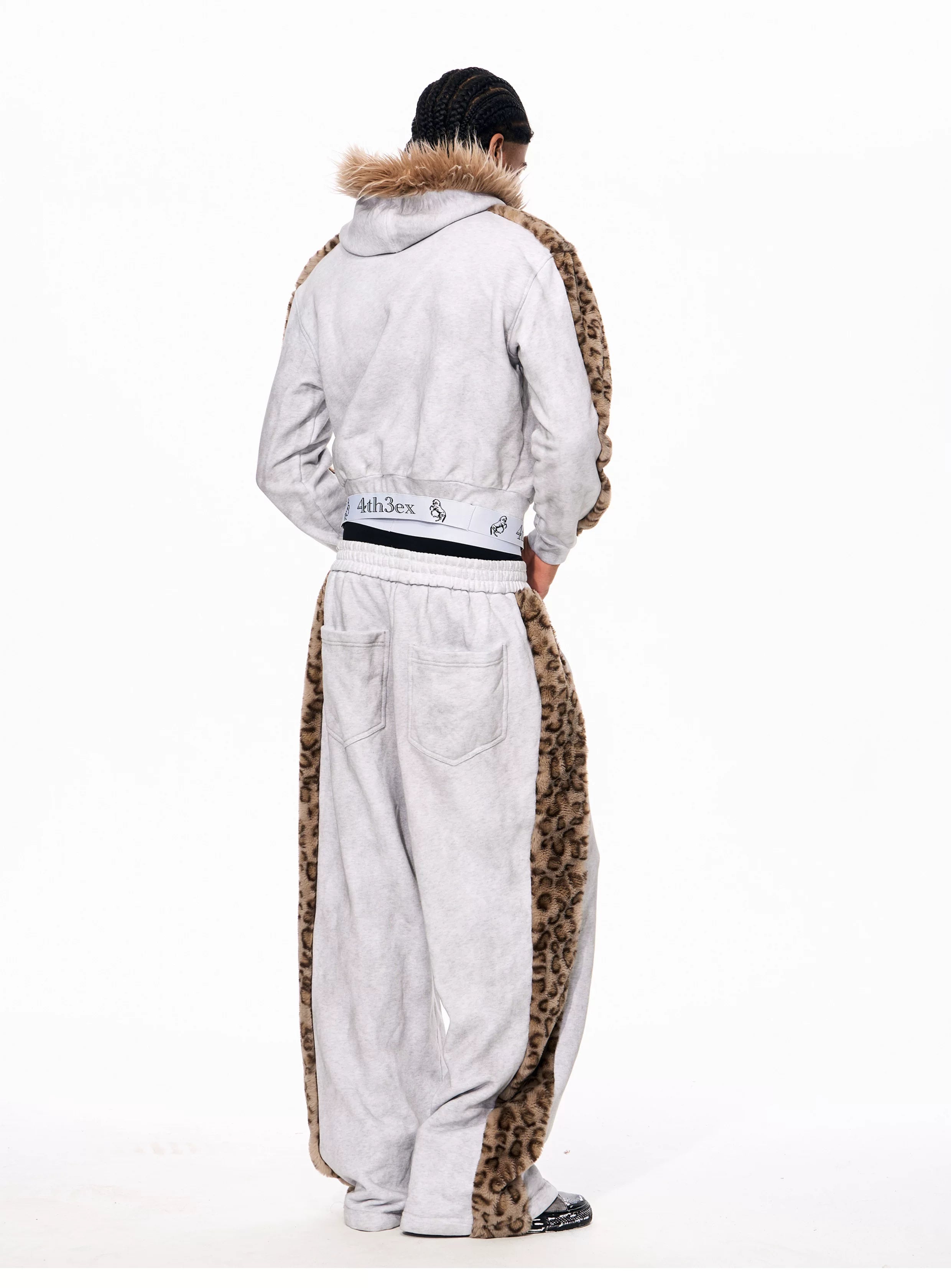 Men's Light Gray Leopard Fleece Sweatpants