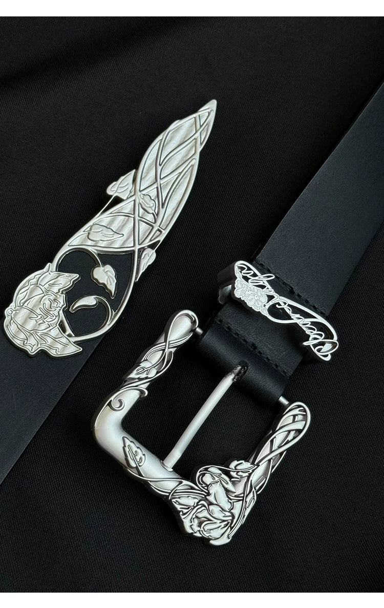 3D Rose Vine Embossed Leather Belt