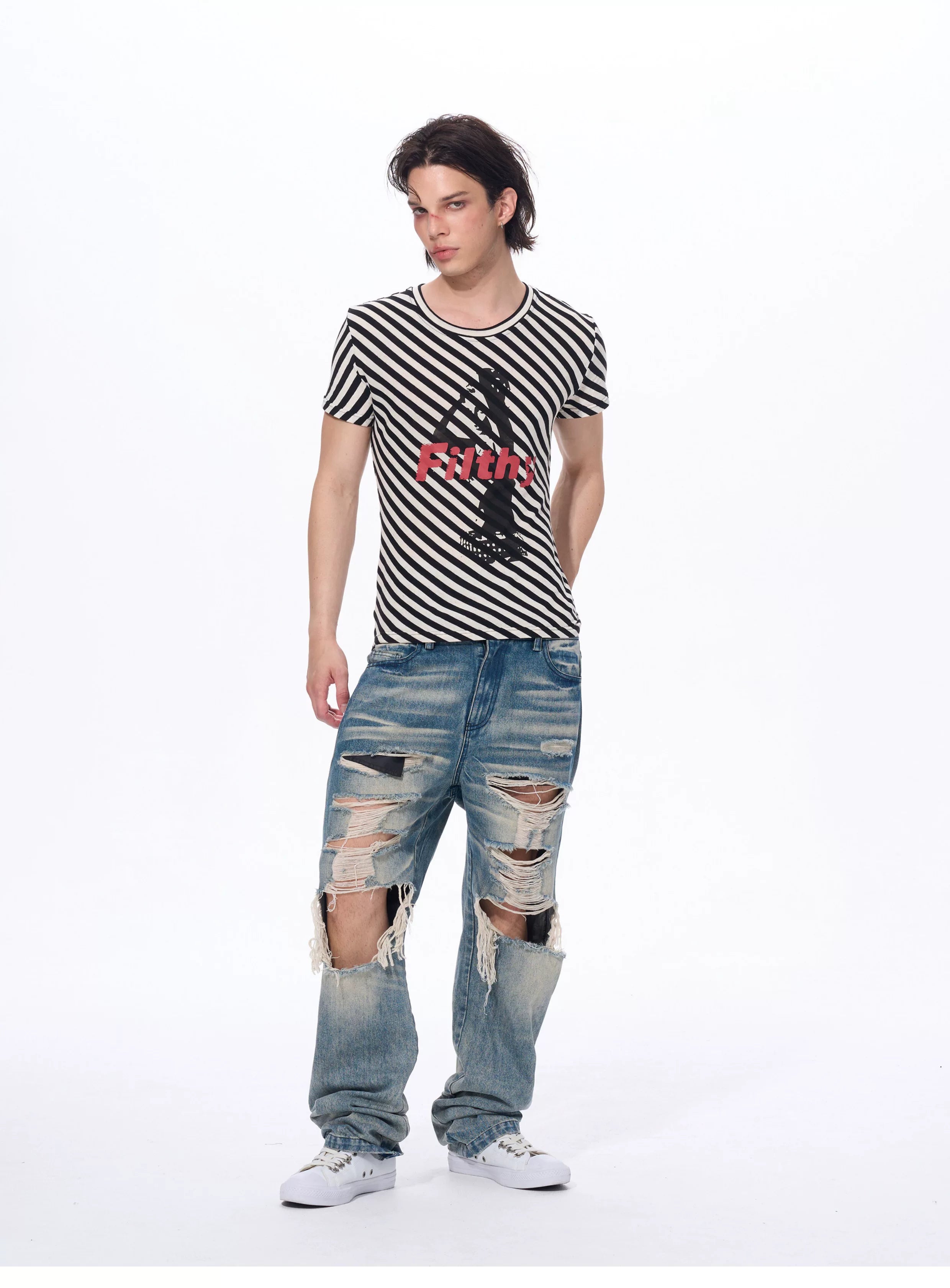 Letter Print Striped Short Sleeve Tees