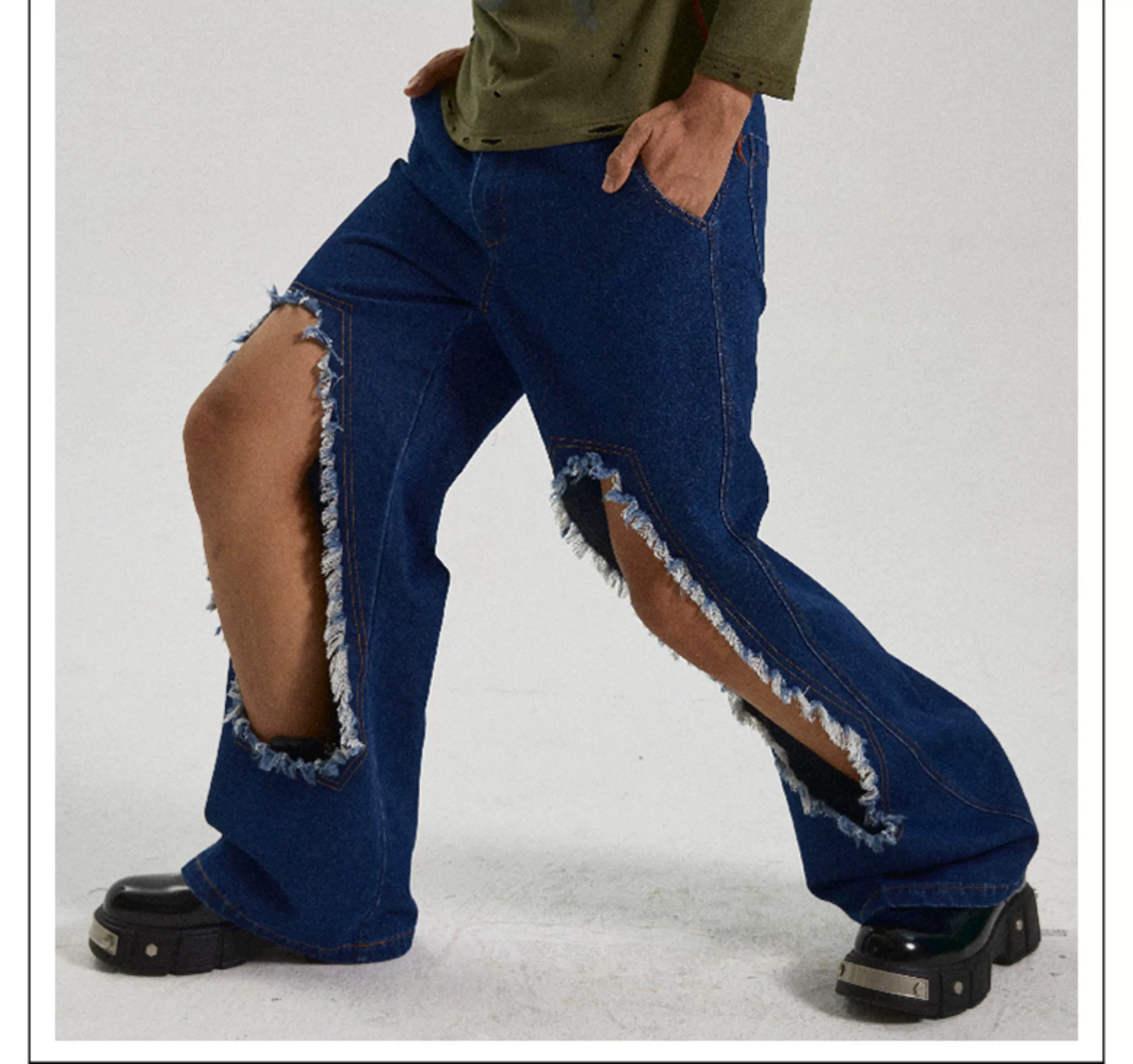 High Waisted Wide Leg Ripped Jeans