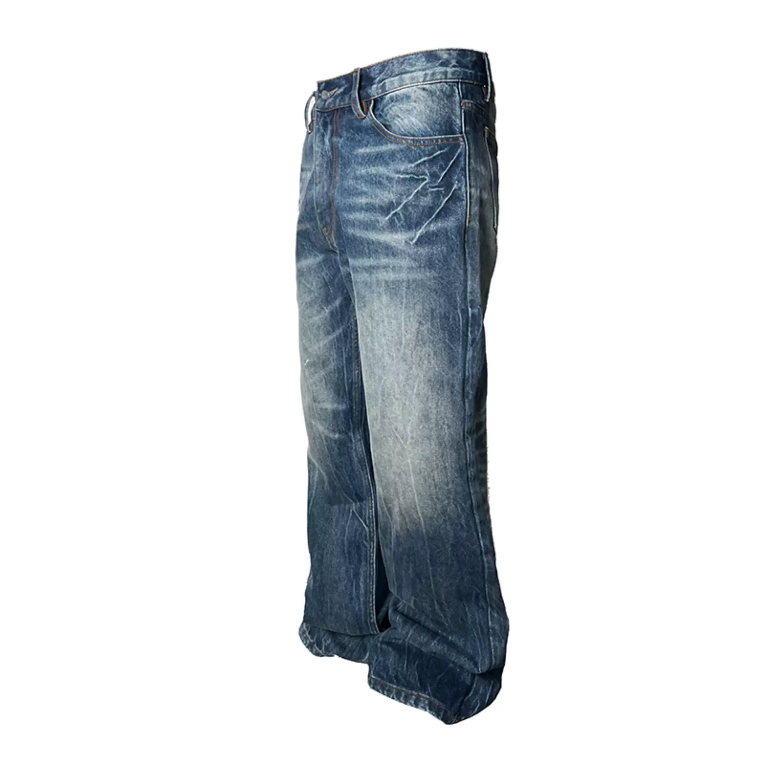 Heavy Wash Lightning Crack Flare Jeans