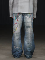 Y2K Cartoon-Printed Chain Wide-Leg Jeans