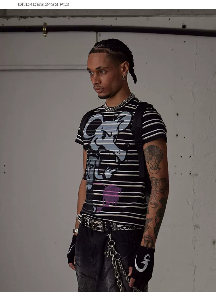Slim Fit Striped Bad Mouse Tee