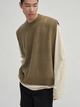 Yak Wool Blend Distressed Knit Cardigan