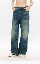 Washed Blue Gray Straight Leg Jeans