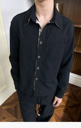 Long-sleeve Floral Color-block Tencel Linen Shirt