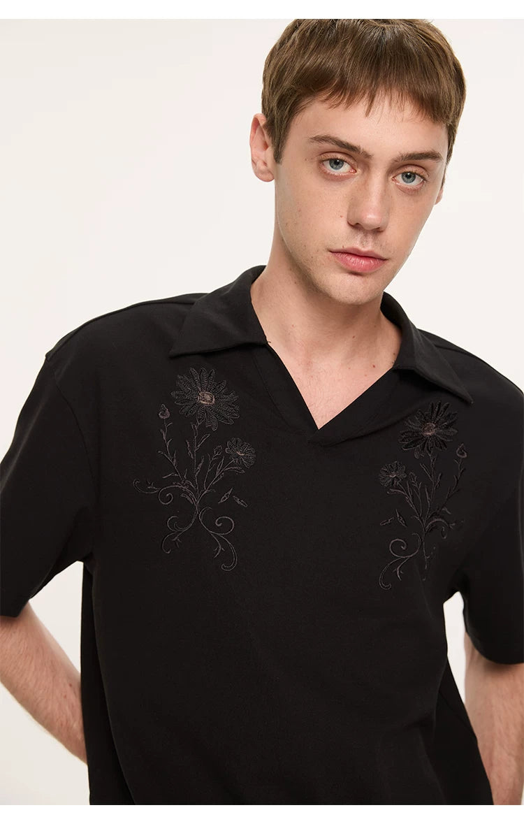 Embroidered Seagull V-neck Polo Shirts