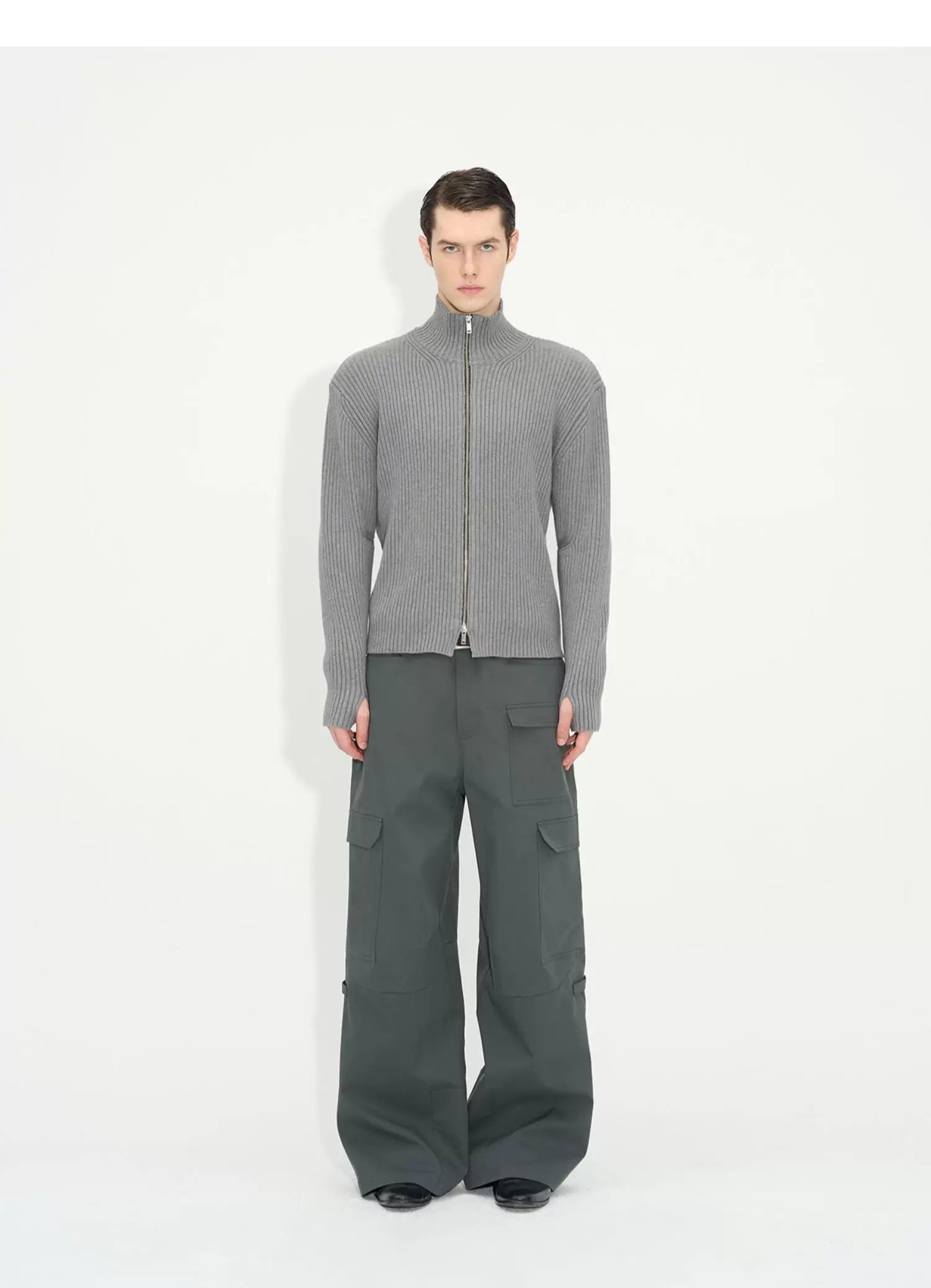 Double Zipper Thick Wool Knitted Jacket