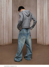 Color Block Wool Blend Zip Cardigan