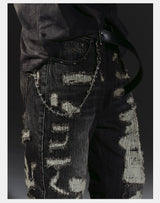 Heavyweight Distressed Embroidered Patchwork Flared Jeans