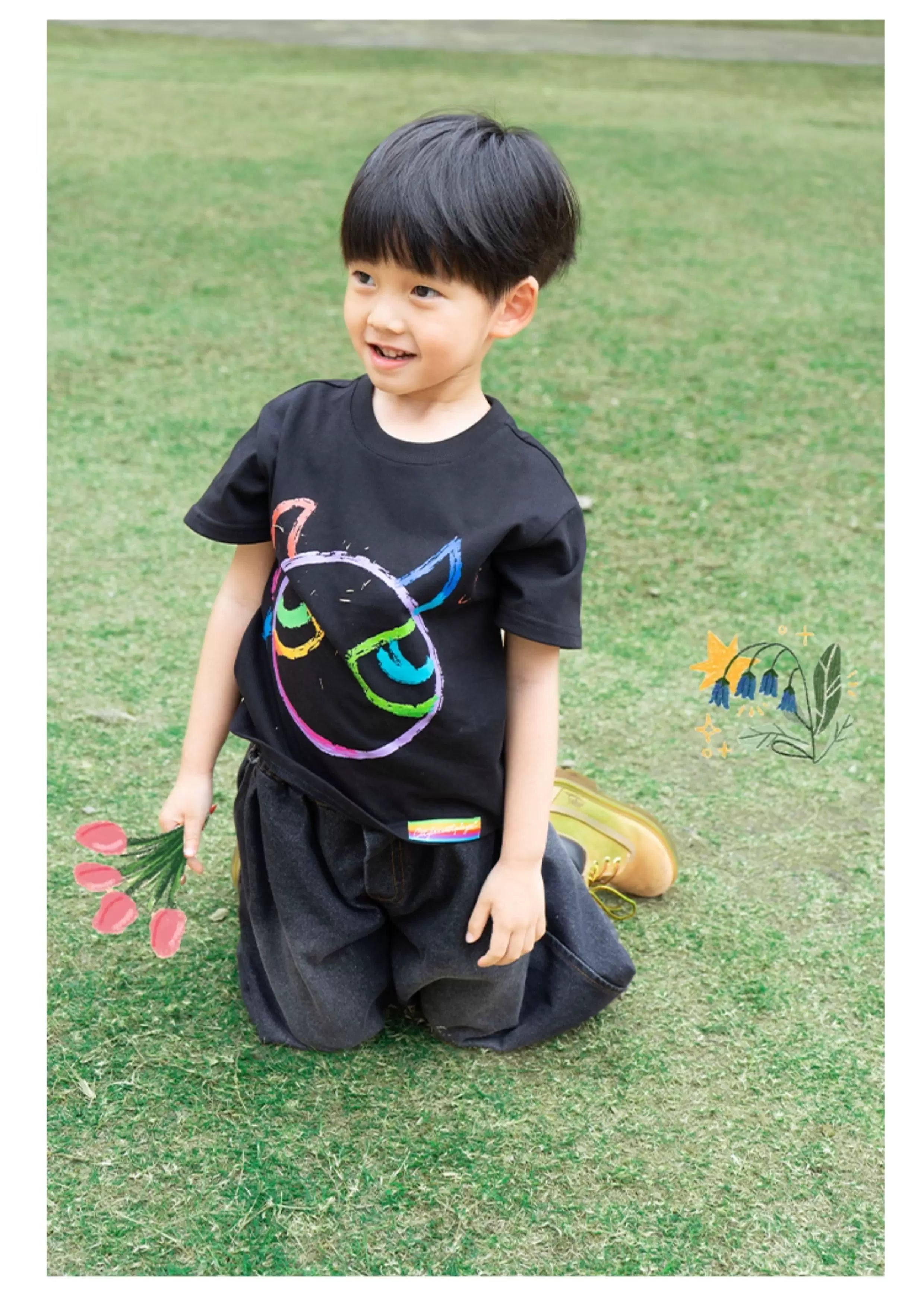 Black Graffiti Devil Wings Cotton Tees