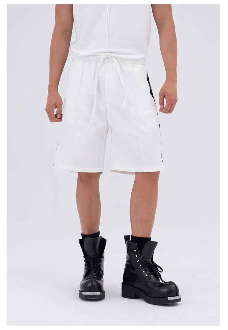 Black White Gray Striped Drawstring Shorts