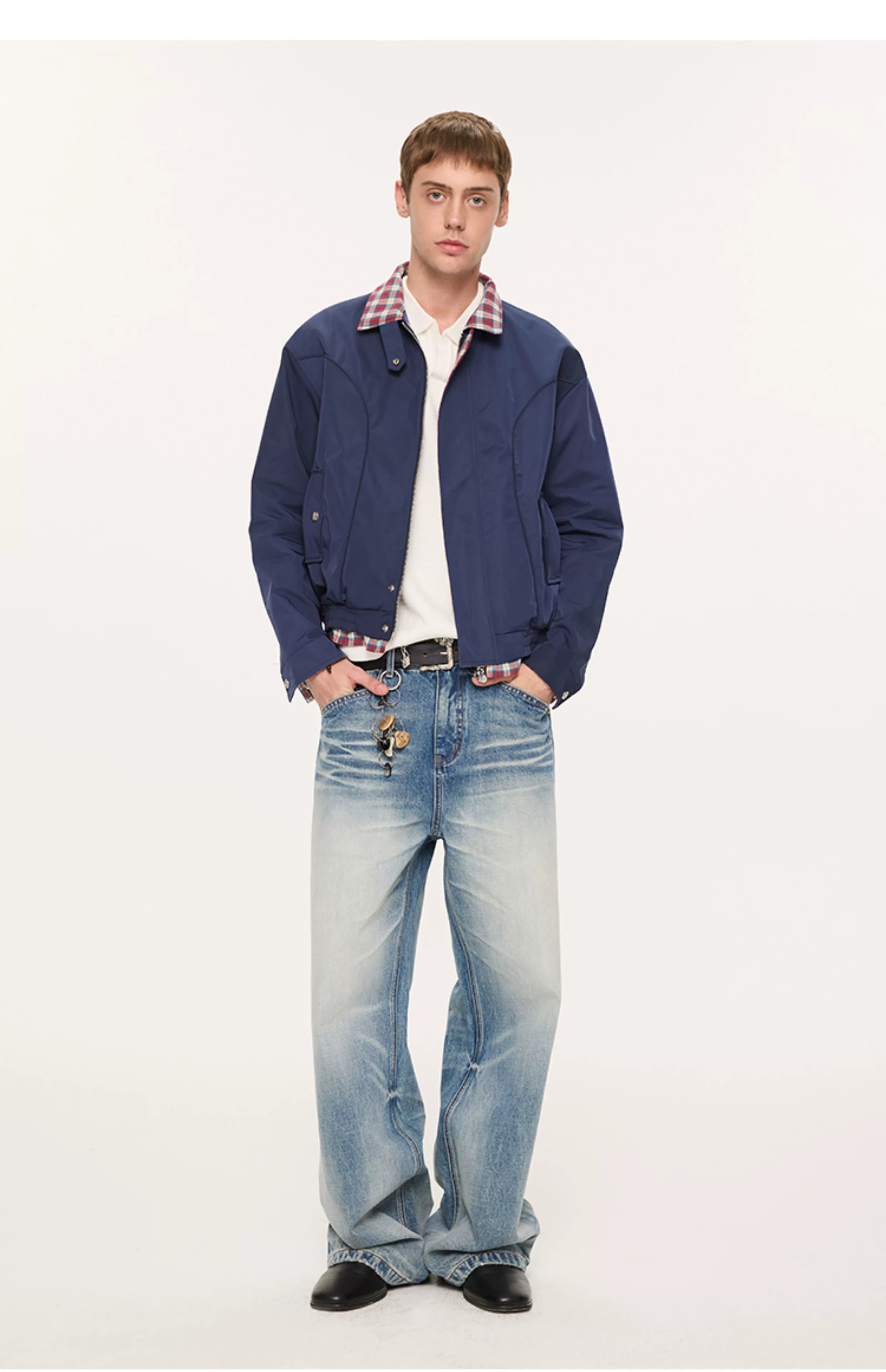 13oz Washed-Whiskered Cream Blue Straight Jeans