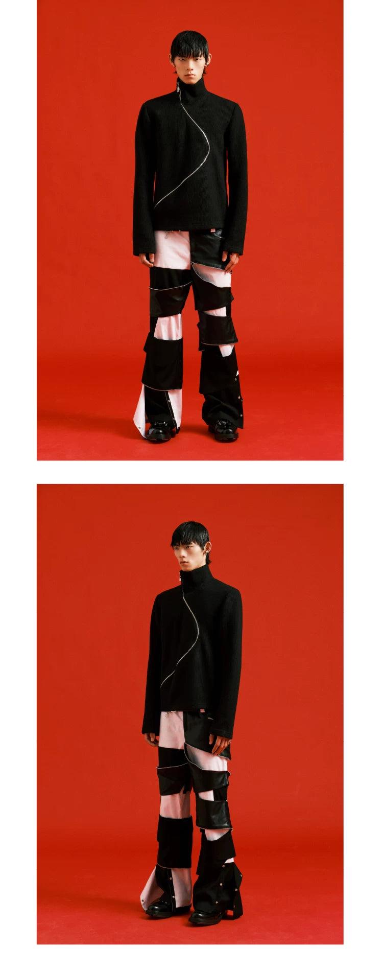 Black Thick Slim Zip Turtleneck Sweater