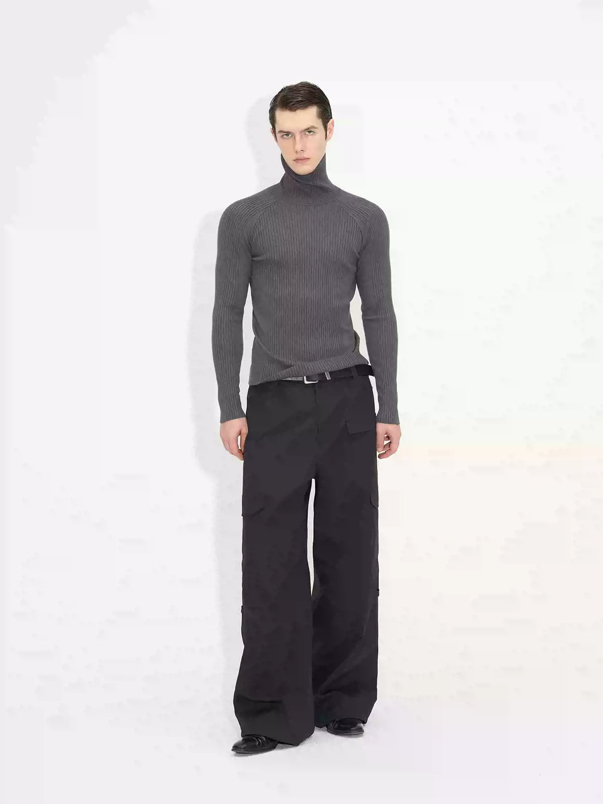 Long Sleeve Turtleneck Ribbed Knit Top