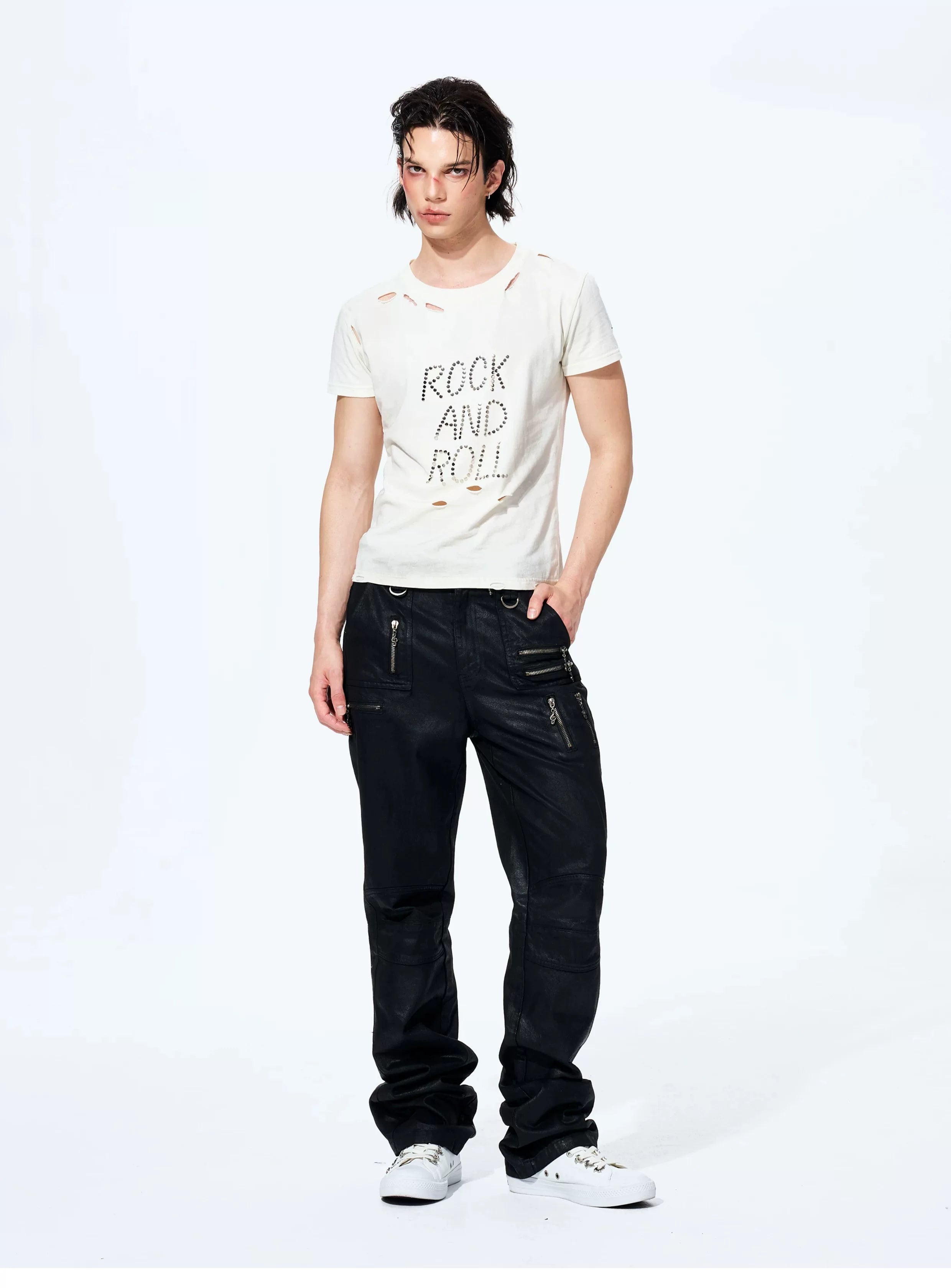 Unisex Rivet Letter Washed Distressed Tees