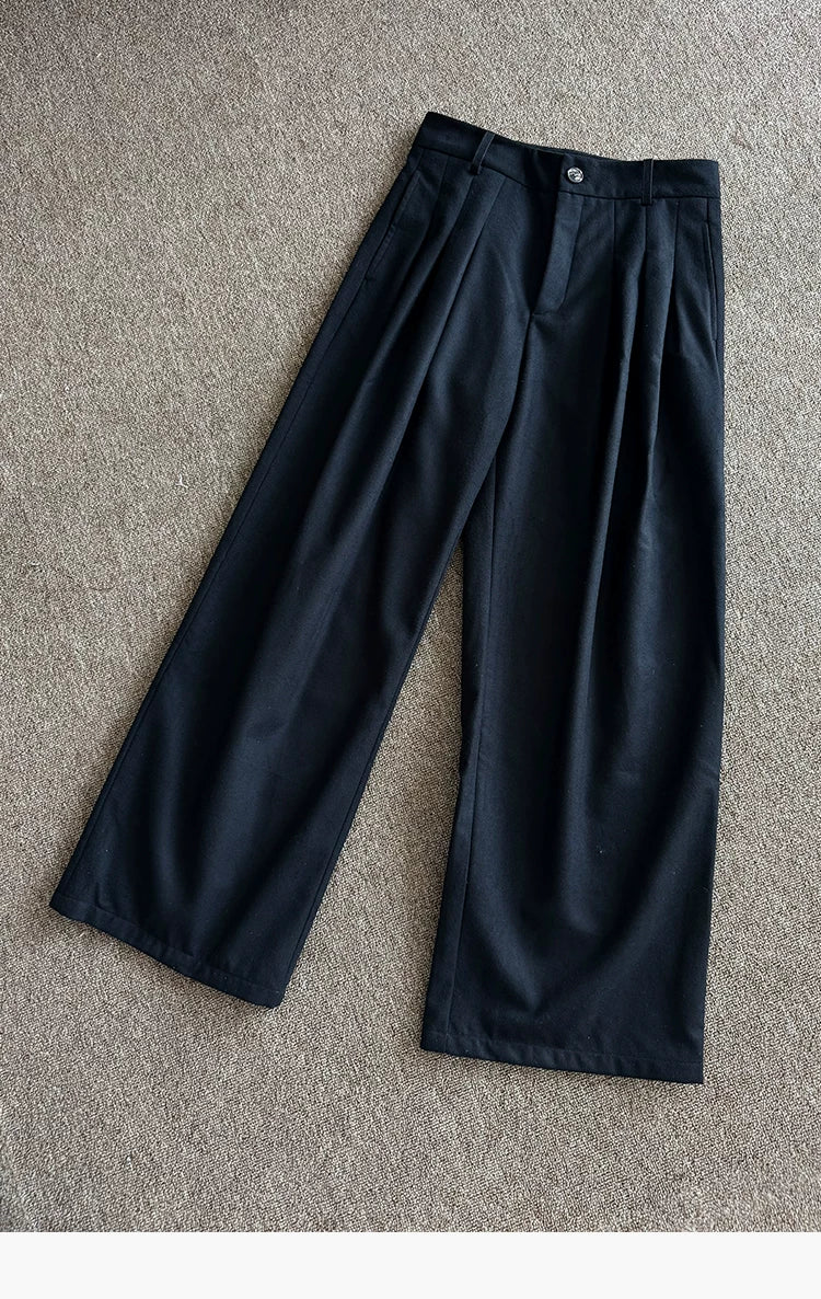 Brushed Velvet Pleated Loose Straight Pants