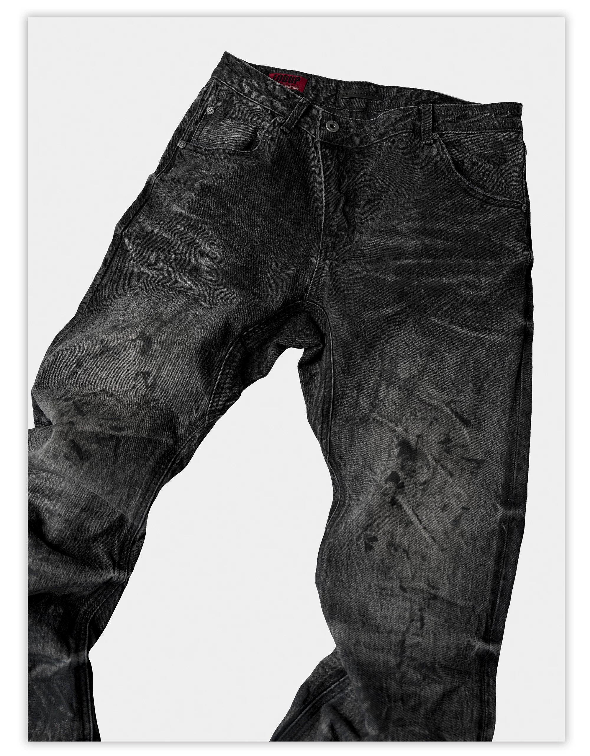 Dark Distressed Crinkled Straight Jeans