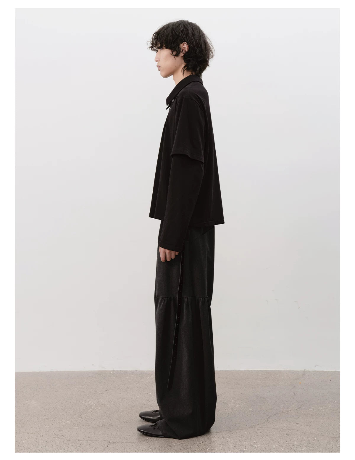 Black Boxy Fit Fake Two-Piece Polo