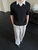 Wool Lyocell Fake Two-piece Knit Tee