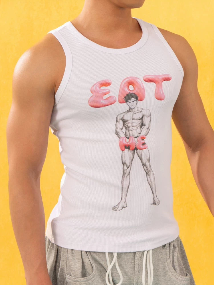 White EatMe Comic Print Tank Top