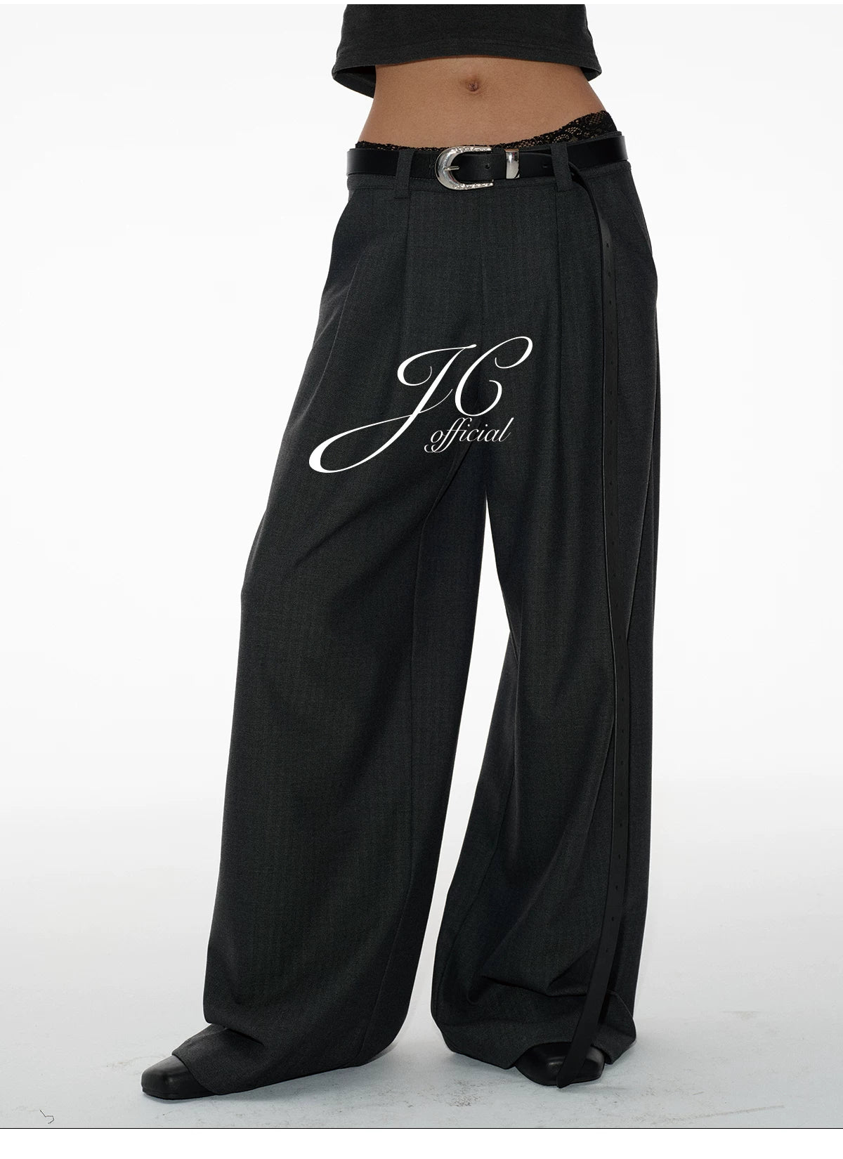 Women's Herringbone Pleated Wide Leg Pants