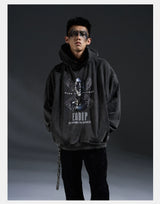 Loose Distressed Dark Metallic Print Sweatshirt