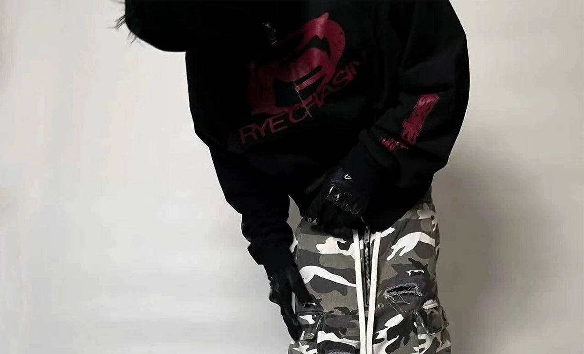 Washed Distressed Camo Cargo Pants