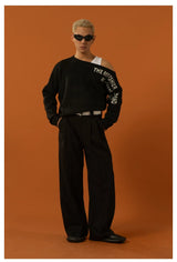 Men's Black-Grey Double Waistband Casual Pants