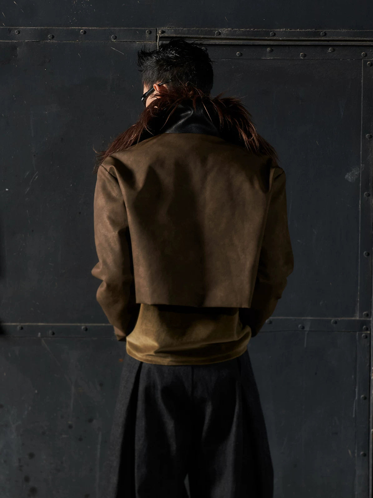 Y2K Fur Collar Cropped Leather Jacket